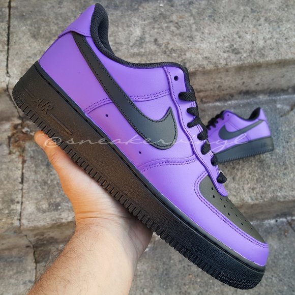 Nike Air Force 1 Low Black n Purple Custom NWT - Picture 1 of 9